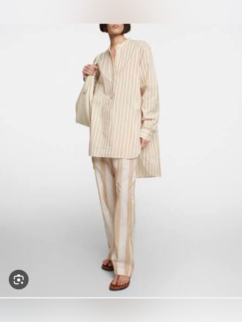 Toteme Cream and Tan Striped Straight-Leg Silk Cotton Pants